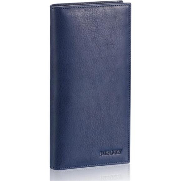 Bifold Long Wallet with 15 Credit Card Slots - Aniline Leather Blue